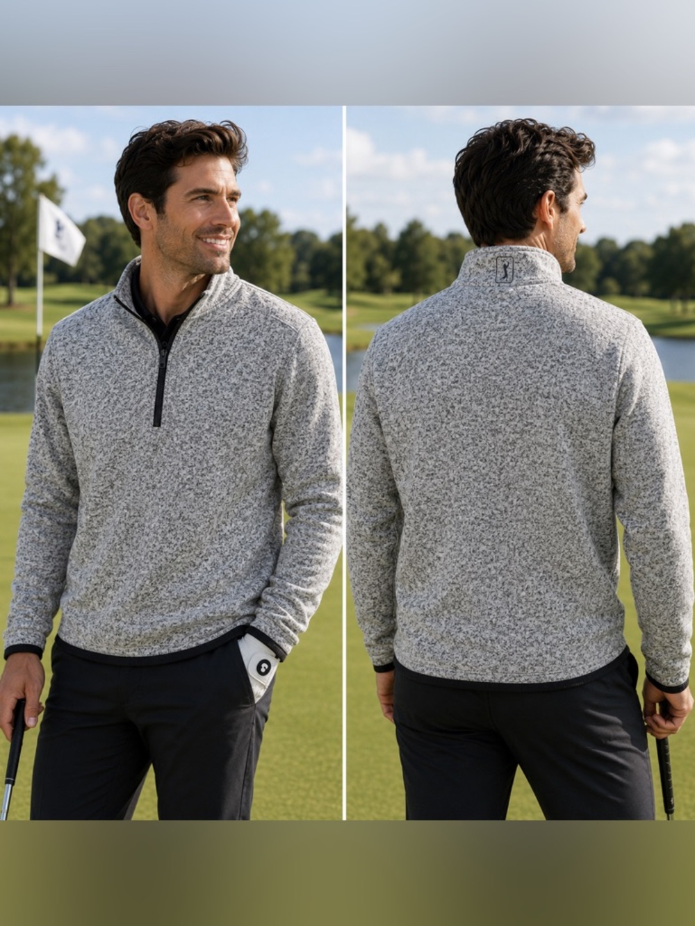 PGA TOUR Men’s Medium Gray Heathered Quarter Zip Golf Sweater